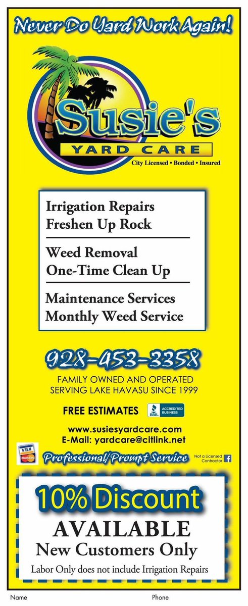 AdsPayUS's tweet photo. Never do #YardWork again #SusiesYardCare 2 #removeweeds freshen up rock #RepairIrrigation & have #MonthlyMaintenance https://t.co/83kvegnZJ3