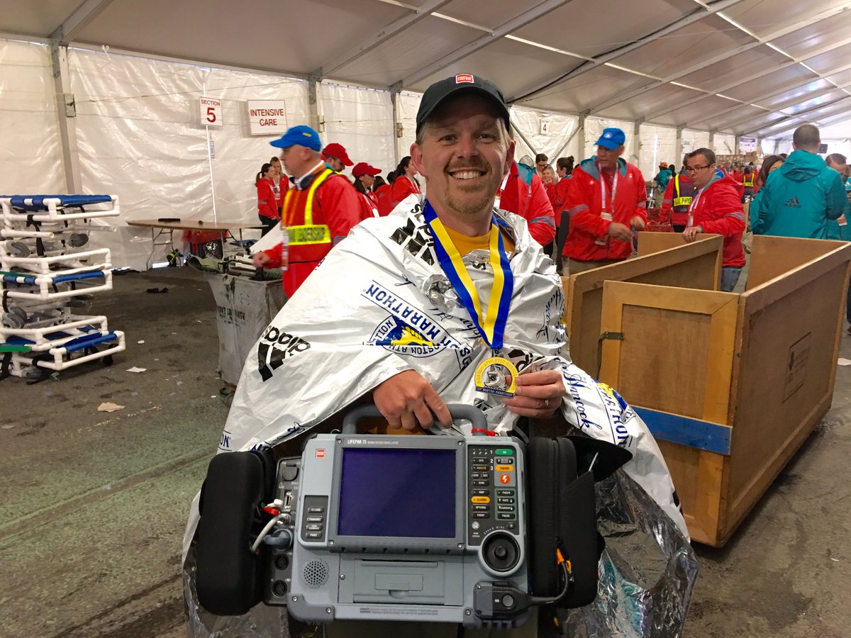 StrykerEC's tweet photo. Congrats to Physio-Control Team Member Ryan Robbins for finishing the #BostonMarathon. We promptly put him to work. https://t.co/a5quej6EWj