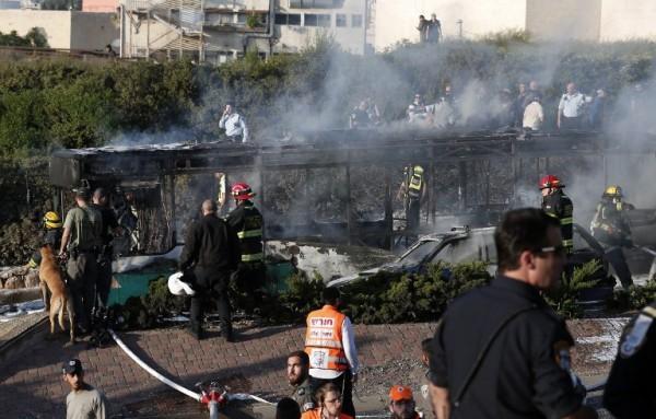 Filthy Palestinian terrorists blow up bus in Jerusalem