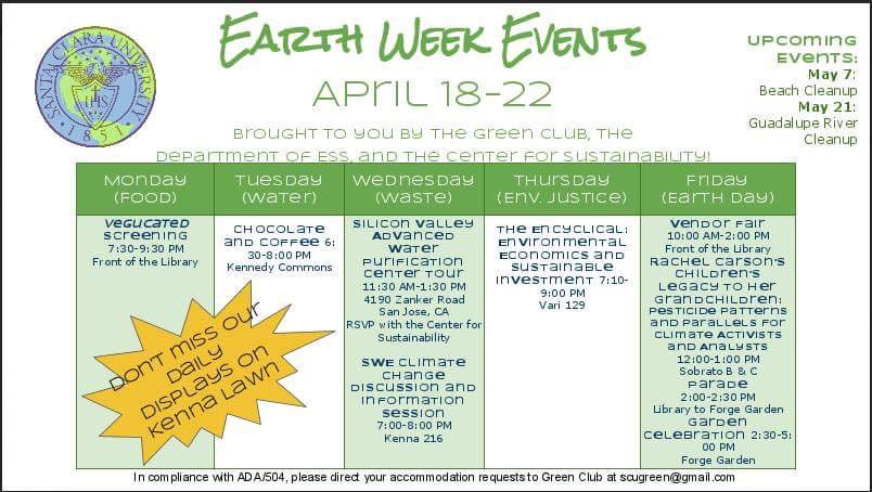 SCU Gone Wild (@scugonewild) on Twitter photo Happy Earth Week! All events are open and everyone is encouraged to participate. <a href="/SustainableSCU/">Sustainable SCU</a> Happy Earth Week! All events are open and everyone is encouraged to participate. <a href="/SustainableSCU/">Sustainable SCU</a>