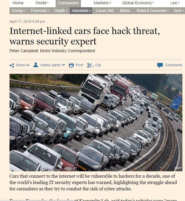 brettshavers's tweet image. Internet connected cars.  What could possibly go wrong?  ft.com/intl/cms/s/0/5…