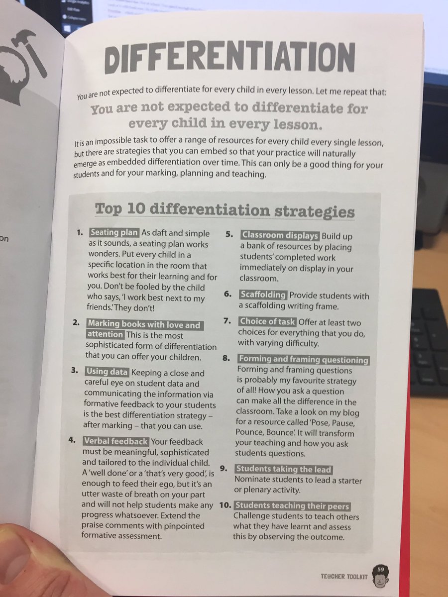 My Top-10 Differentiation Strategies for Students by <a href="/TeacherToolkit/">🇬🇧 TeacherToolkit.co.uk</a>. More here: amazon.co.uk/Teacher-Toolki… #ITTchat