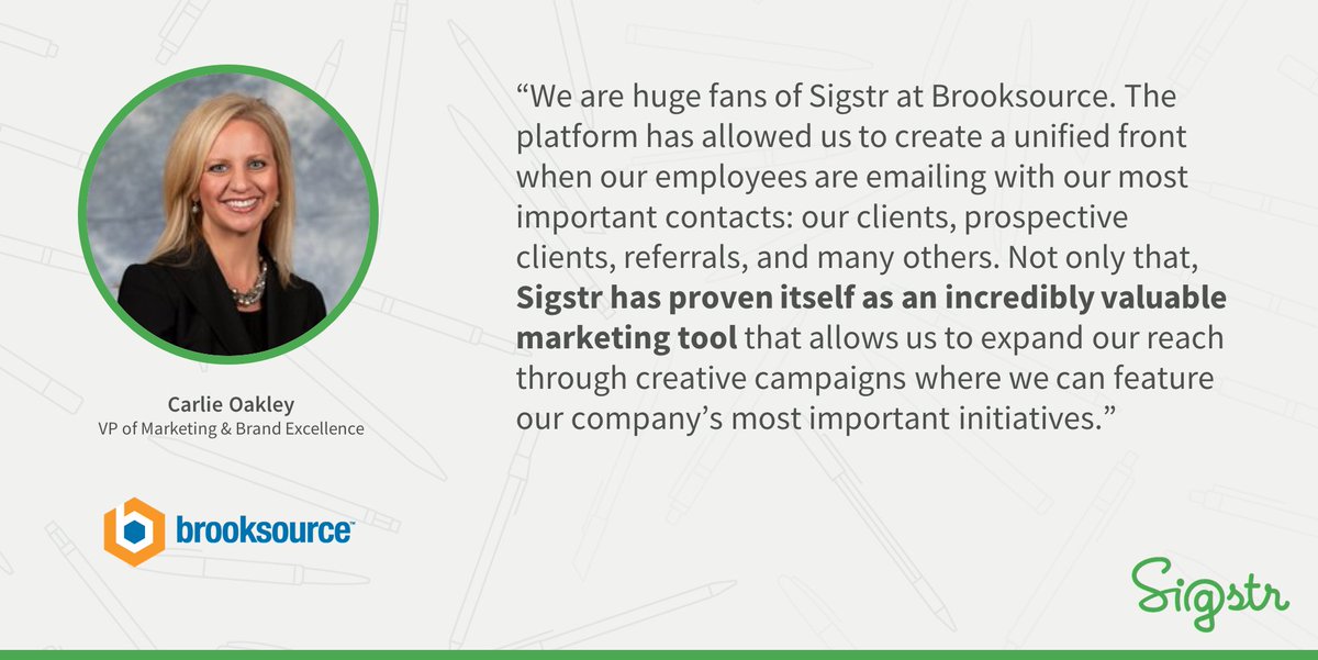sigstr's tweet image. A consistent look across all employee email signatures. Check out the Brooksource story &amp;gt;&amp;gt; hubs.ly/H02JM8R0