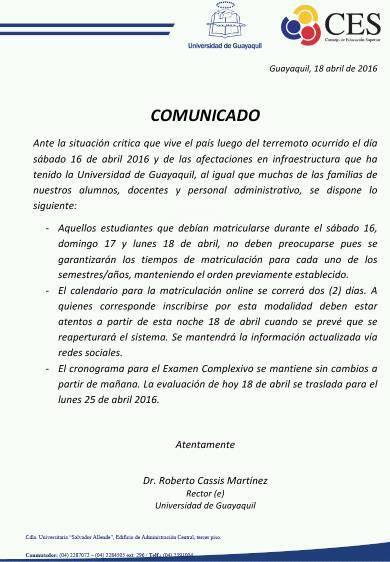 UdeGuayaquil's tweet photo. ATENCIÓN: #RectorUGinforma Actualización de disposiciones en la Universidad de Guayaquil. https://t.co/pcUSuVQHHP