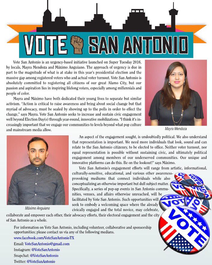 Thanks for supporting #VoteSanAntonio work, @SAMonthlyMag! Complete April 2016 issue here: issuu.com/samonthlymag/d…