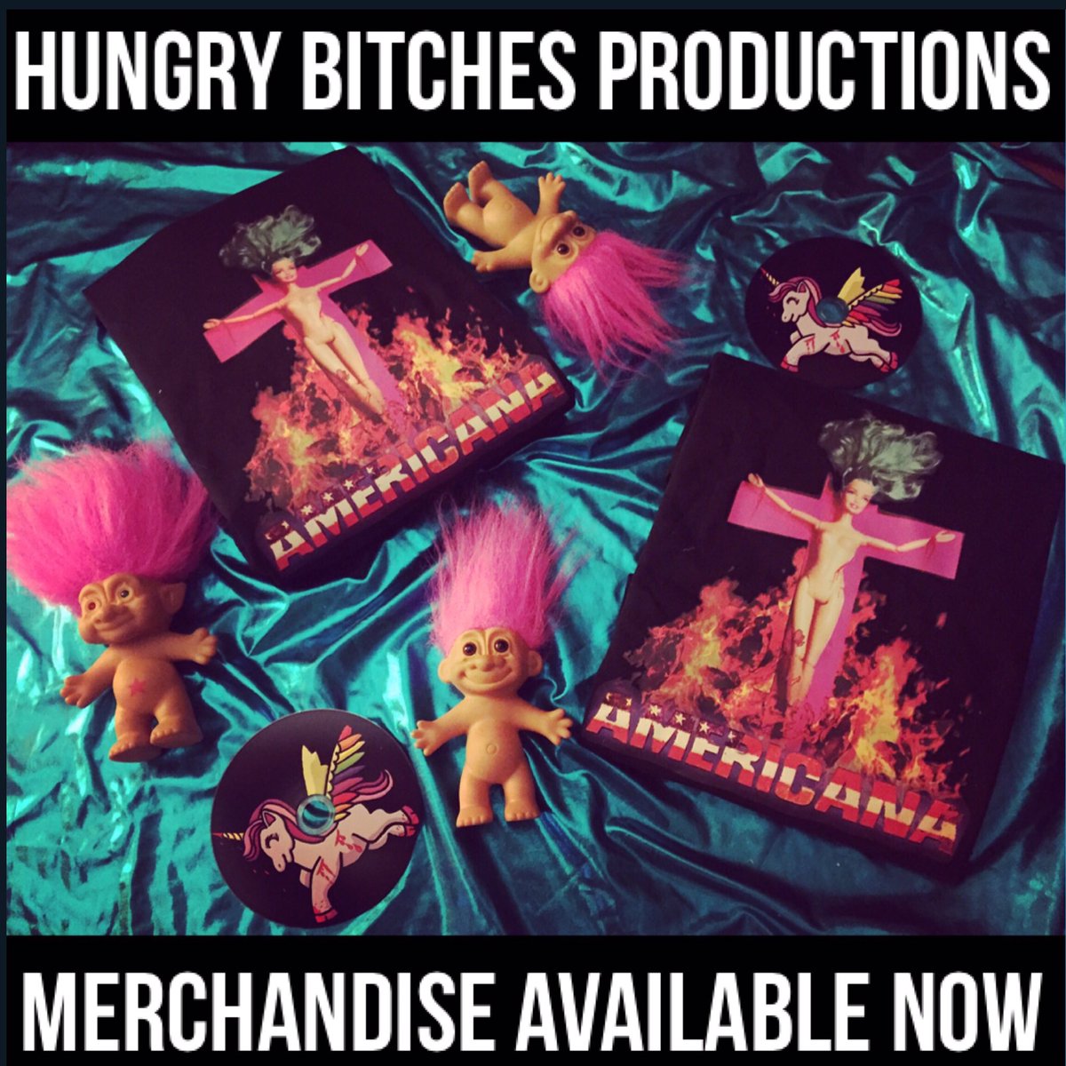 🦄HUNGRY BITCHES MERCH🦄
🍭FEMINAZI BARBIE TEE's🍭
💥AMERICANA EP💥
TO ORDER EMAIL: thehungrybs@gmail.com
