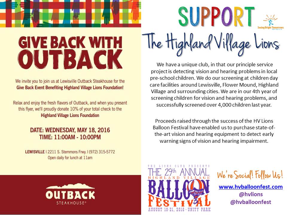 HVLionsFishing's tweet photo. Help support the HV Lions Club @Outback #givebackwithoutback on Wednesday, May 18th. See Flyer for Details! https://t.co/JVy6dv5jyz