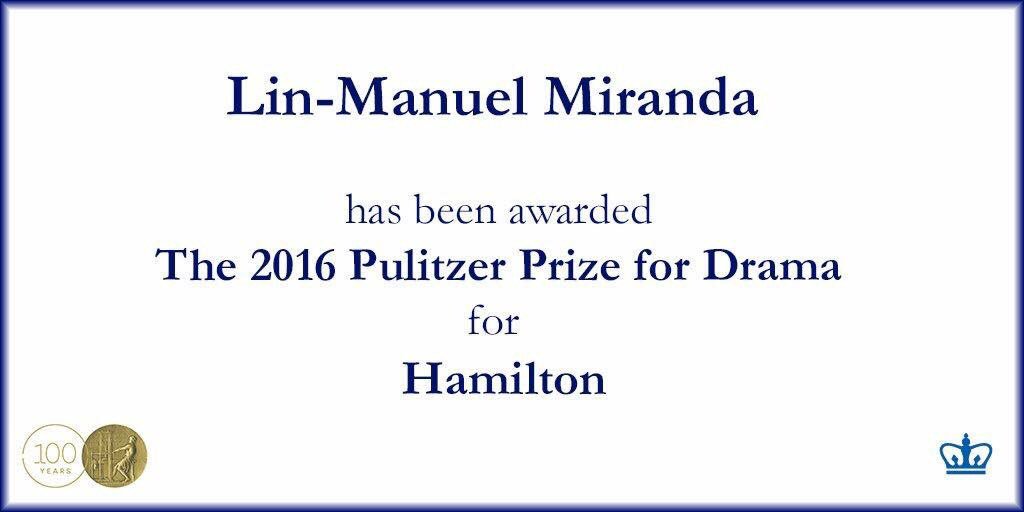 TheRaz2007's tweet photo. #Congrats @Lin_Manuel #Hamilton #RiseUp #pulitizer #pulitzerprize #Pulitzer100 #HamiltonMusical #HamiltonEverAfter https://t.co/zyGwrgysmC
