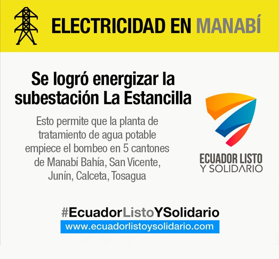 ¡Cinco cantones de #Manabí recibirán agua potable! 
#EcuadorListoYSolidario 
Comparte con tus amigos y familiares