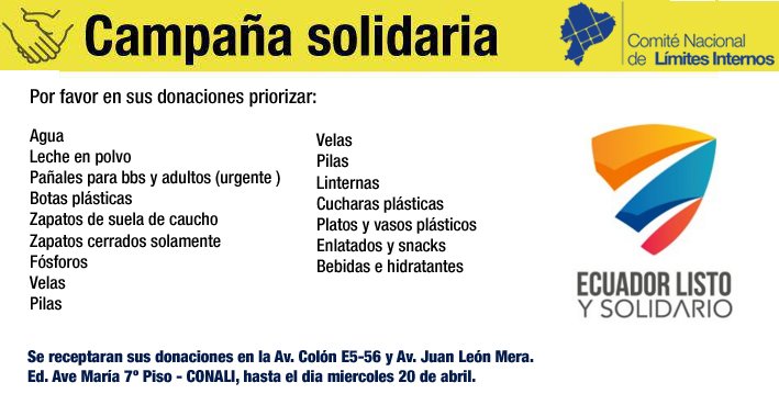 #EcuadorListoYSolidario #SismoEcuador #TerremotoEcuador <a href="/el_telegrafo/">El Telégrafo Ecuador</a> <a href="/tctelevision/">TC Televisión</a>  <a href="/teleamazonasec/">Teleamazonas</a>