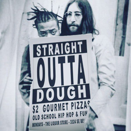 #pizzaweek &amp; $2 pizza Straight Outta Dough AND <a href="/moonbyyou/">Moon By You</a> with @dimwitband <a href="/rentzleinbach/">Rentz Leinbach</a> live in the basement! BES…