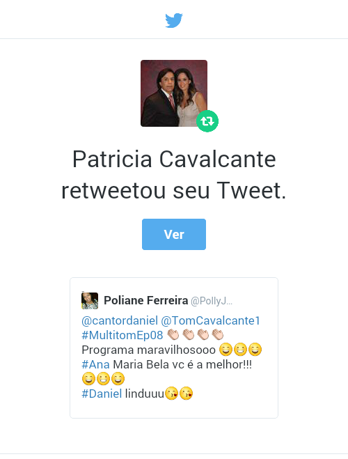 PollyJFerreira's tweet photo. @PatCavalcante1  Obrigada por leerme💗 @TomCavalcante1 vc é Show
#Ana Maria Bela😄😄 #MultiTomEp08
@cantordaniel😍😍 https://t.co/QdC9cCSzQi