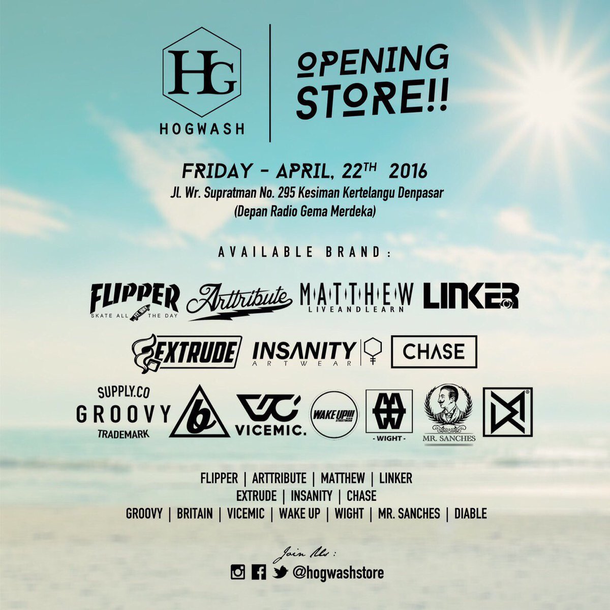 HogWas store grand opening At jln. Wr Supratman No: 295 Denpasar ( Depan radio Gema Merdeka ). Don't miss it !