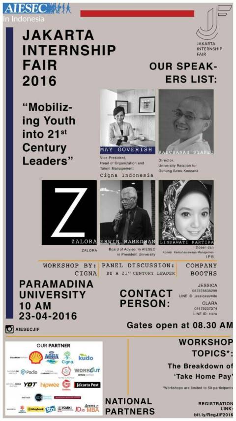 The Jakarta Internship Fair will be held on the 23rd of April, 2016 Link: bit.ly/RegJIF2016