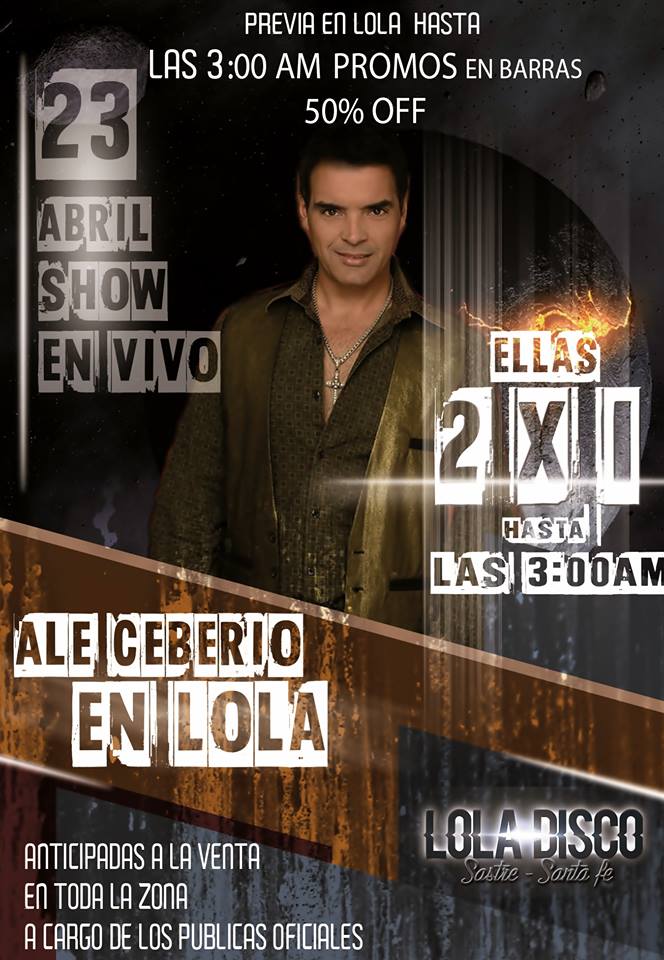 LolaDiscoSastre's tweet photo. Sáb 23/04 | > LOLA DISCO ® Presenta: #AleCeberio + Ellas 2X1 + PROMOS EN BARRA: 50% OFF en Bebidas! https://t.co/RMuGVoRE6R