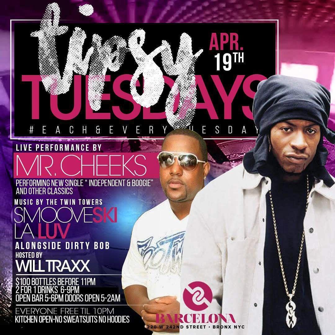 TIPSY TUESDAY BARCELONA BITES HOSTED BY THE VOICE OF ALL CITIES WILLTRAXX MR FOOTWORK