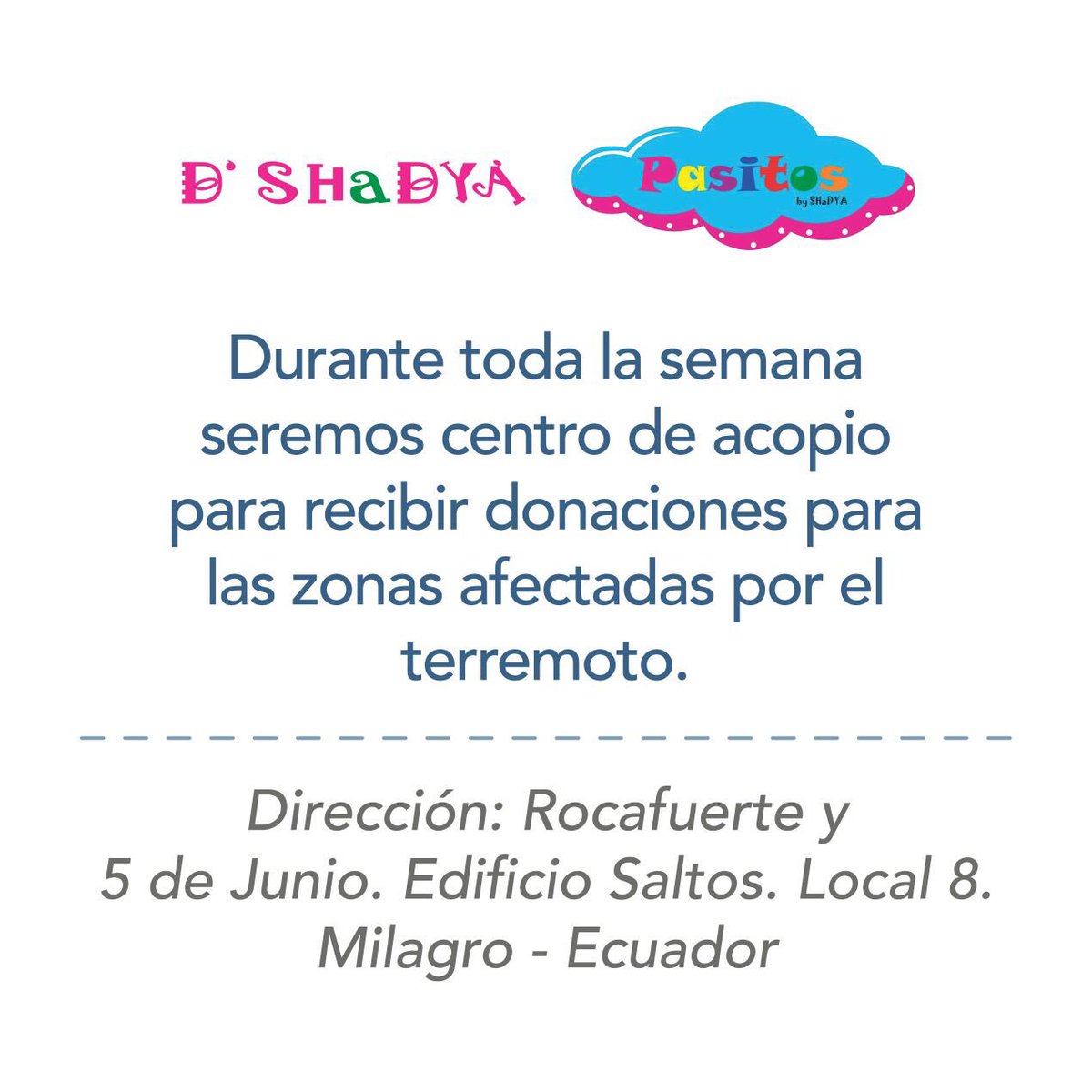 danyalmeida's tweet photo. Milagreños, nosotros también podemos ayudar!! Vamos Milagro! #FuerzaEcuador. Por favor compartir @RobertoManrique https://t.co/BvNhSZGf5y
