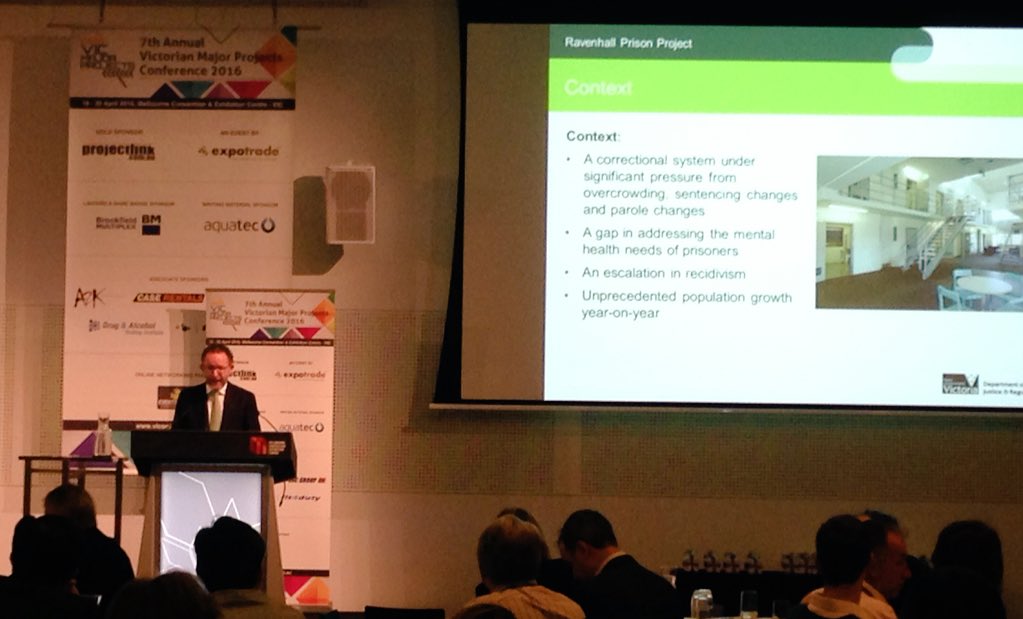 expotradeglobal's tweet photo. Project of state significance -#Ravenhall Prison. Updates from Project Director Ben Dempsey @justice_vic #VICMP2016 https://t.co/McKlA86nyF