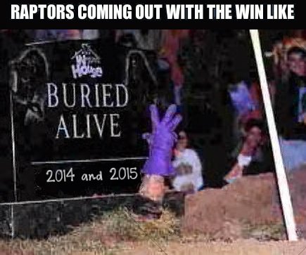 RaptorsMemes's tweet photo. After 7 straight playoff losses, FINALLY! #RTZ #WeTheNorth https://t.co/BEMzdtUWv6