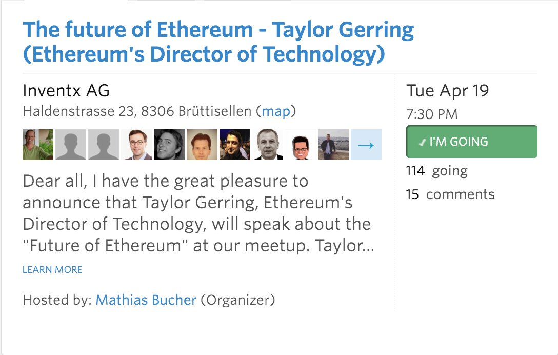 TaylorGerring's tweet image. YouTube live stream link for Zurich #Ethereum Meetup is at youtu.be/abm9u5aomF0