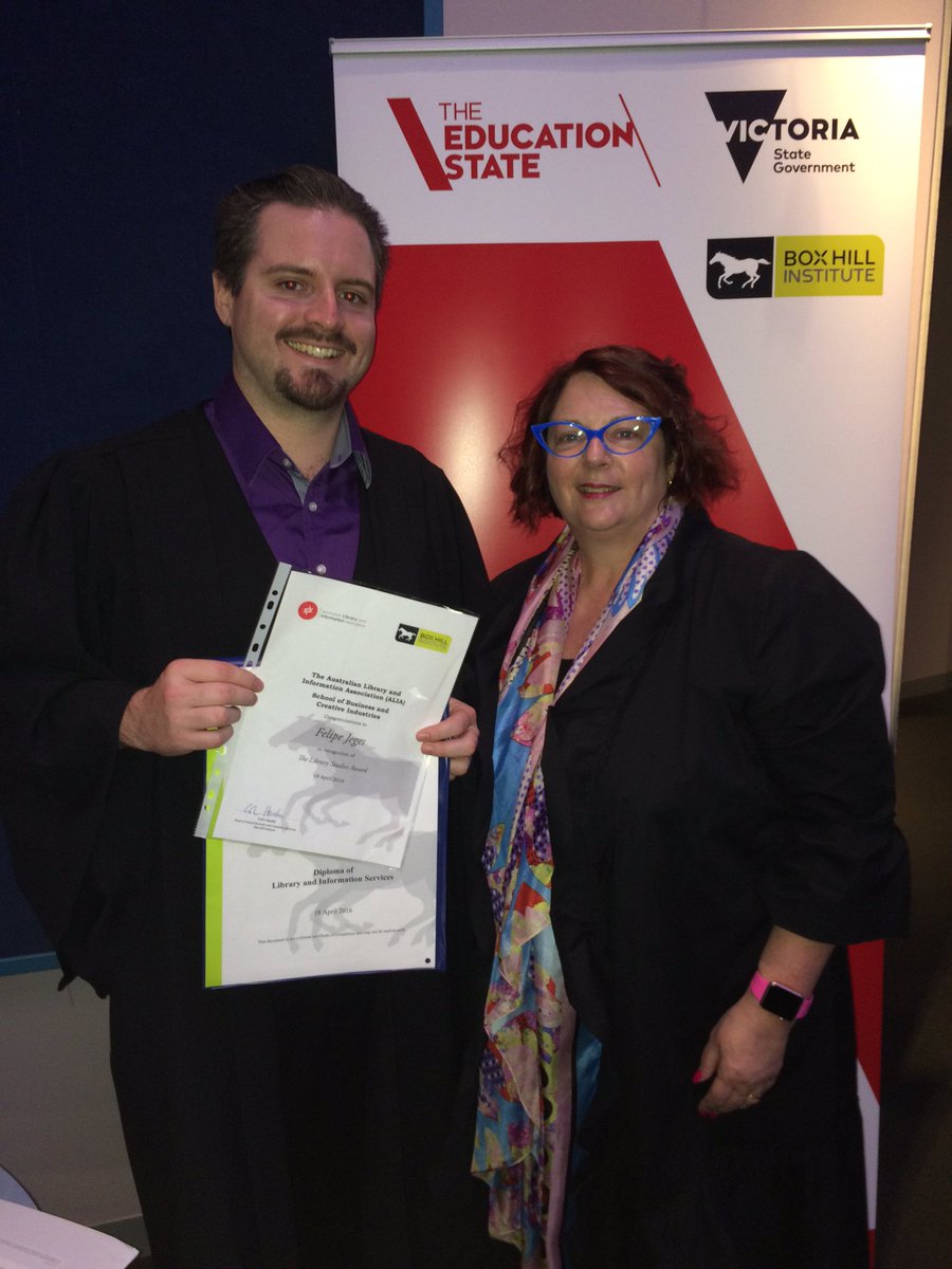 ALIANational's tweet photo. Congratulations to Felipe Jeges winner #ALIA prize outstanding library tech student @BoxHillTAFE graduation aliavic https://t.co/zkhVJpKjYW