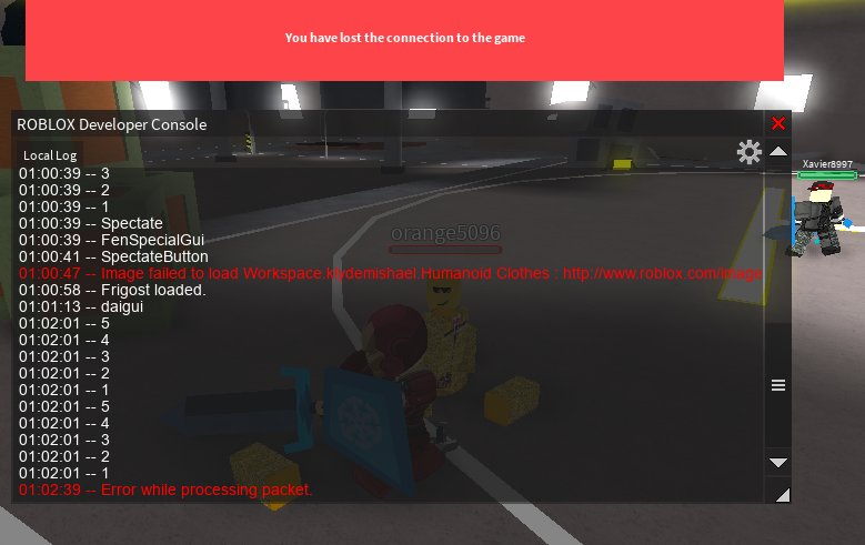 Merely On Twitter Derpfenrier Also Losing Connection A Lot From Error Processing Packet - you have lost connection to the game roblox