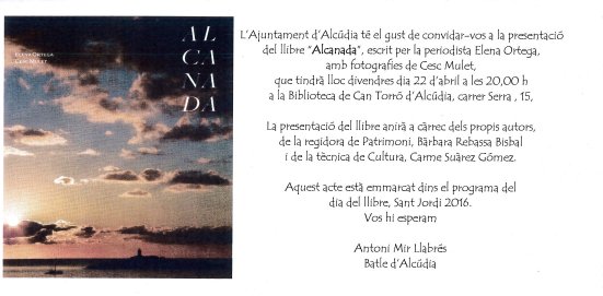 alcanadamca's tweet photo. Divendres 22 d'abril a les 20 h, presentam el llibre "Alcanada" a Can Torró (Alcúdia). https://t.co/VPWsaKHdYV