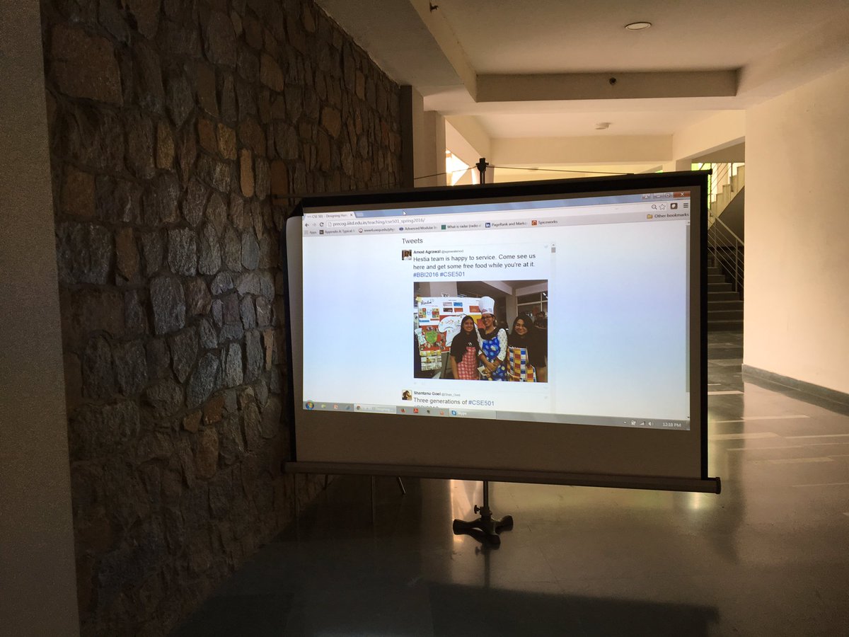 agrawalamod's tweet photo. Live feed at IIIT-Delhi.  #BBI2016 #CSE501 https://t.co/sTYNaZl3a9