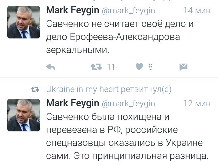 "Савченко не считает свое дело и дело Ерофеева-Александрова зеркальными", - Фейгин - Цензор.НЕТ 1817