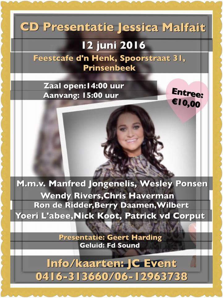 12 juni cd presentatie <a href="/JessicaMalfait3/">Jessica Malfait</a> met oa <a href="/MJongenelis/">Manfred Jongenelis</a> <a href="/chrishaverman/">Chris Haverman</a> <a href="/WesleyPonsen1/">Wesley Ponsen</a> <a href="/RondeRidder/">Ron de Ridder</a> @Yoeri_LAbee