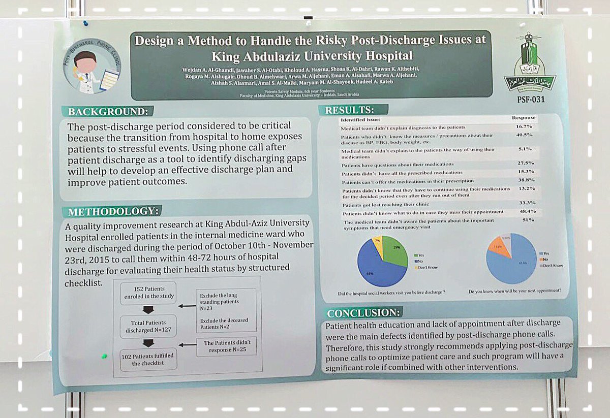 PostdischargeP's tweet photo. اليوم يقوم أعضاء المشروع و بكل حماس 😍عرض الـ POSTER في مؤتمر @psafetyforum
#med10
#med11
#med12
#med13
#med14
#med15 https://t.co/1j736pR3Iy
