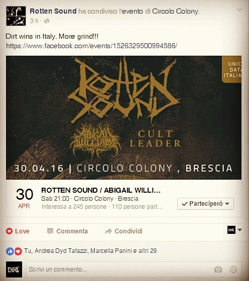 Suoneremo di apertura ai #rottensound per l'unica data italiana!! #grind