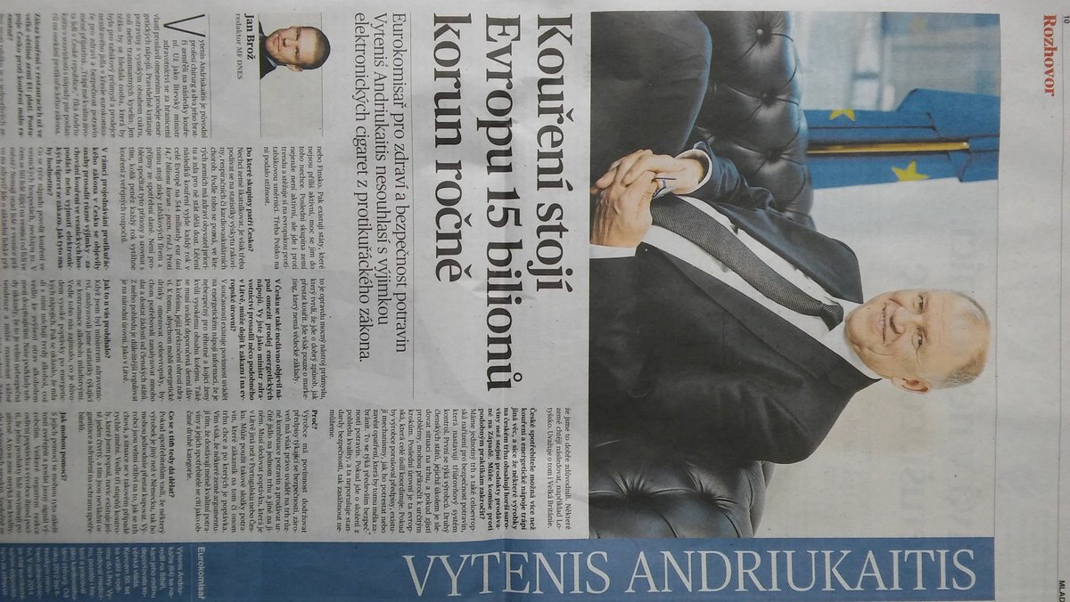 O #kouření, pravdě o pomazánkovém másle a kvalitě potravin - čtěte velký rozhovor s <a href="/V_Andriukaitis/">Vytenis Andriukaitis</a> v dnešní <a href="/mfdnes/">MF DNES</a>