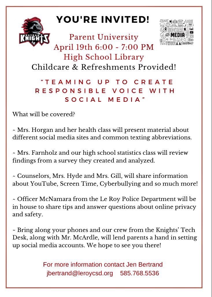 LeRoy_CSD's tweet photo. Parent University is TONIGHT‼️Check out the exciting details &amp;
https://t.co/4yd4lfdfWh…
#Fun
 👇👇 https://t.co/CukkOdRMwQ