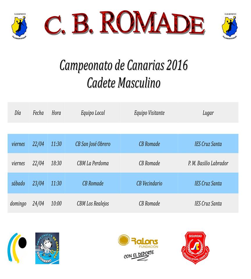 Horarios Campeonato de Canarias. Cadete Masculino