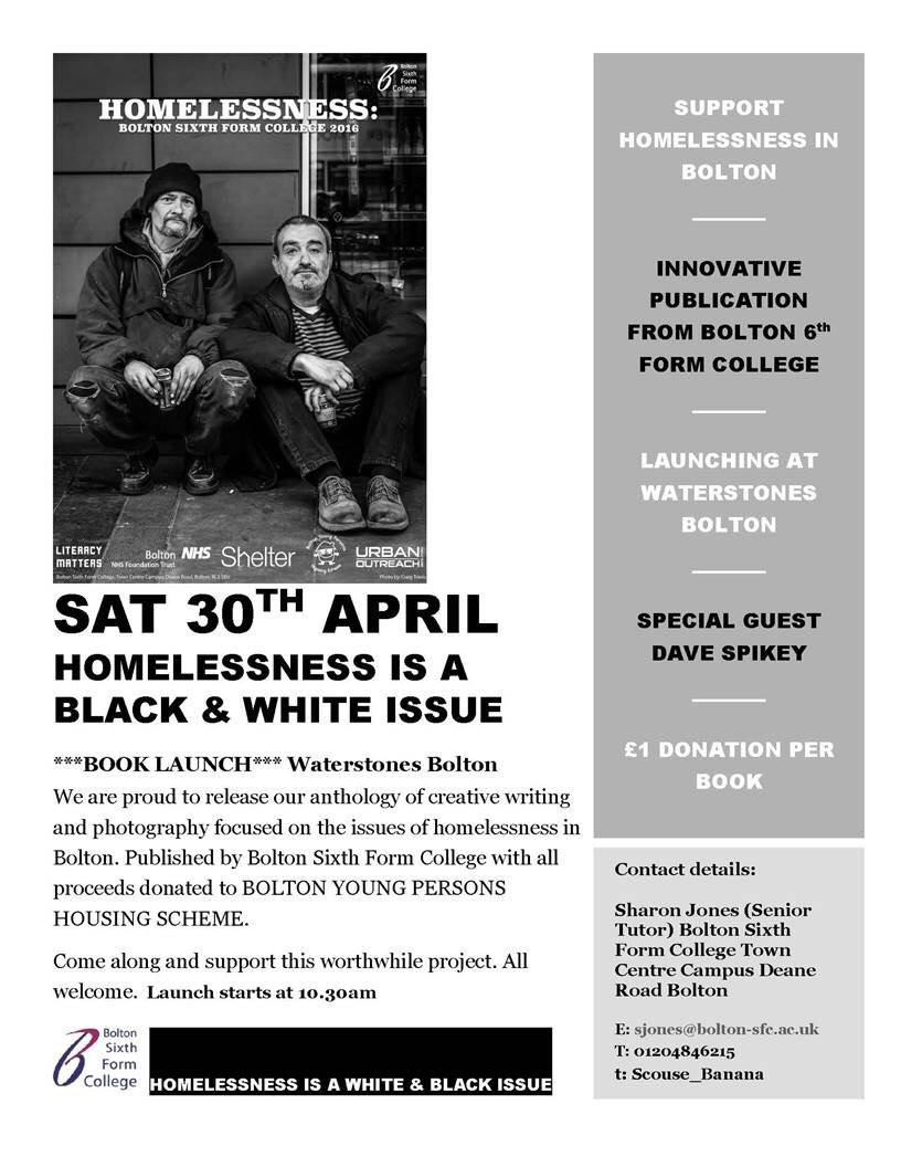 ChaplaincyBSFC1's tweet photo. Homelessness book launch! Waterstones  Bolton, show your support.#CompassionIsLove https://t.co/xxMgUUxU7j