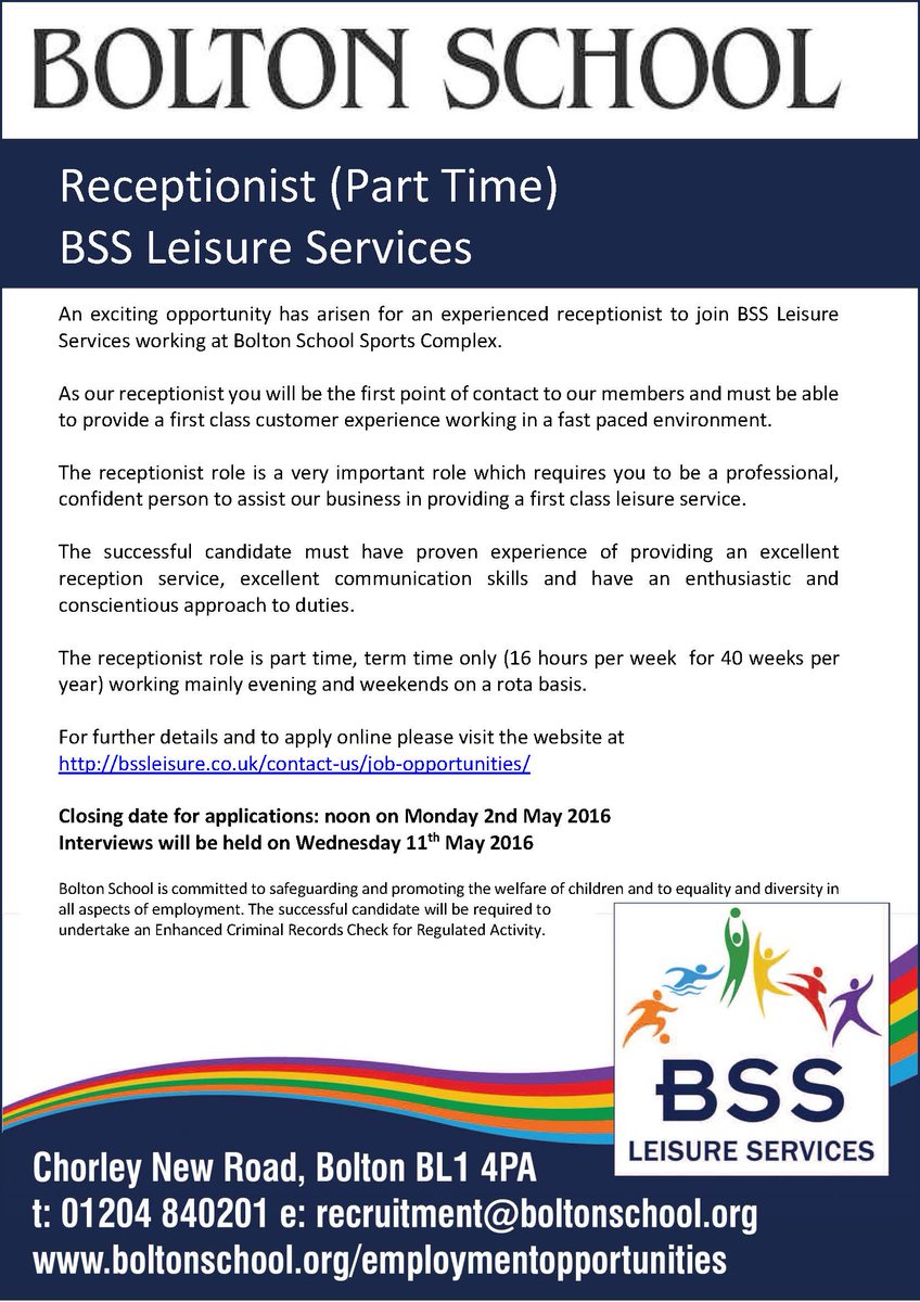 BSSLeisure's tweet photo. Fancy a change of career? An exciting opportunity has arisen within our team! Please see the advert bellow #vacancy https://t.co/QXUWJcIGA8