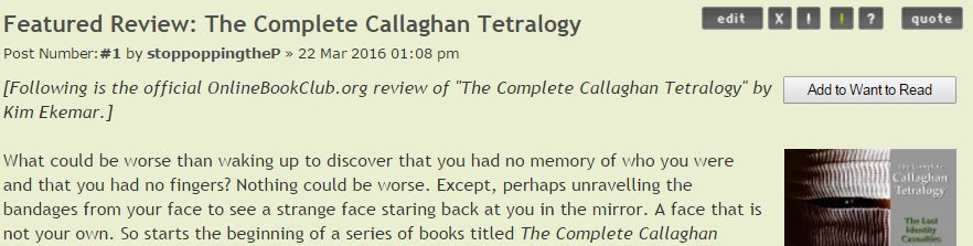 scottmhughes's tweet image. Just finished NEW FEATURE at OnlineBookClub.org

Add book to 'to read' shelf w/ one click when viewing review