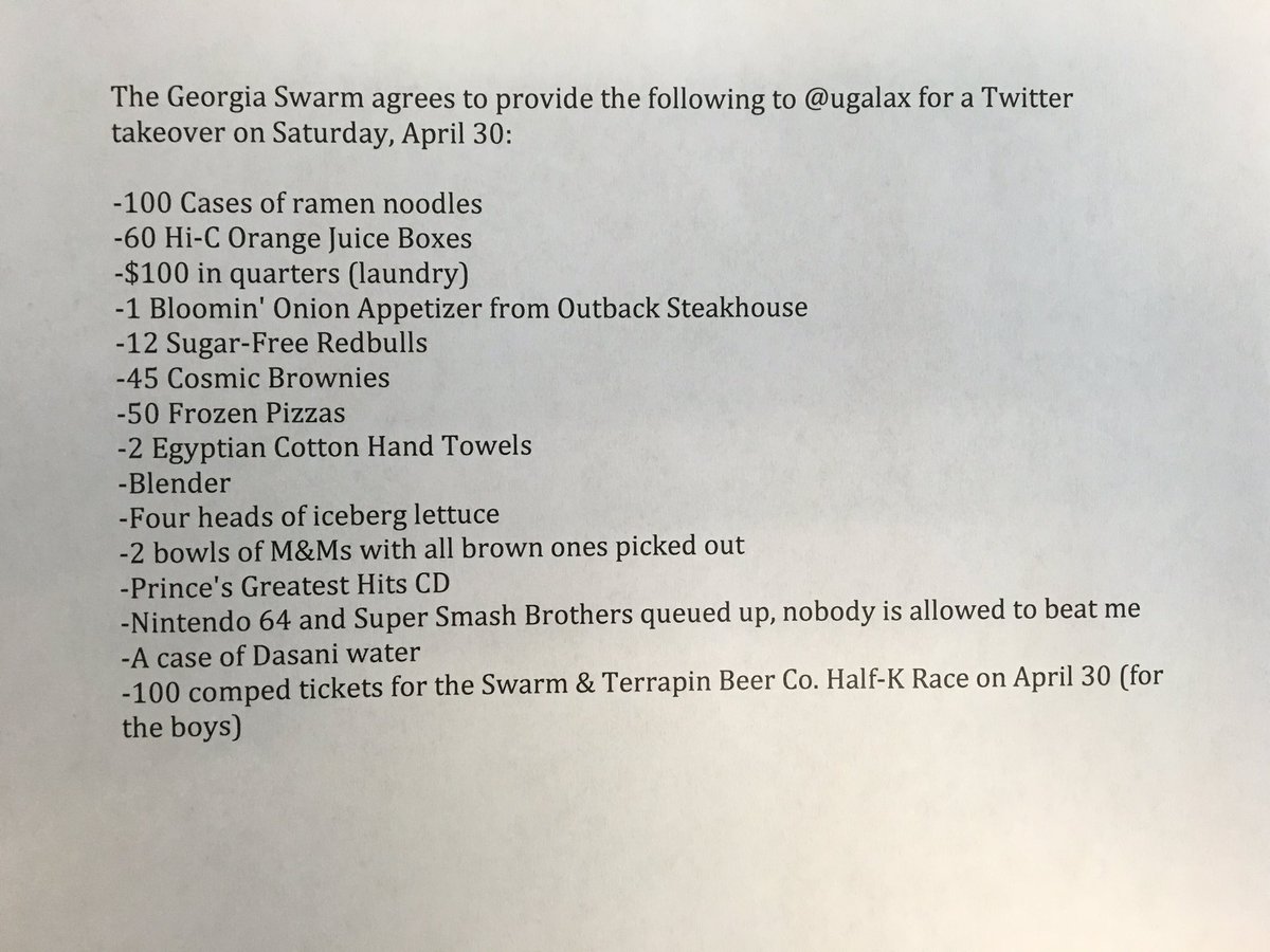 GeorgiaSwarmLAX's tweet photo. Think @Ludacris' contract was demanding? These @ugalax boys weren't playing around either for their services. https://t.co/M6bdbKePec