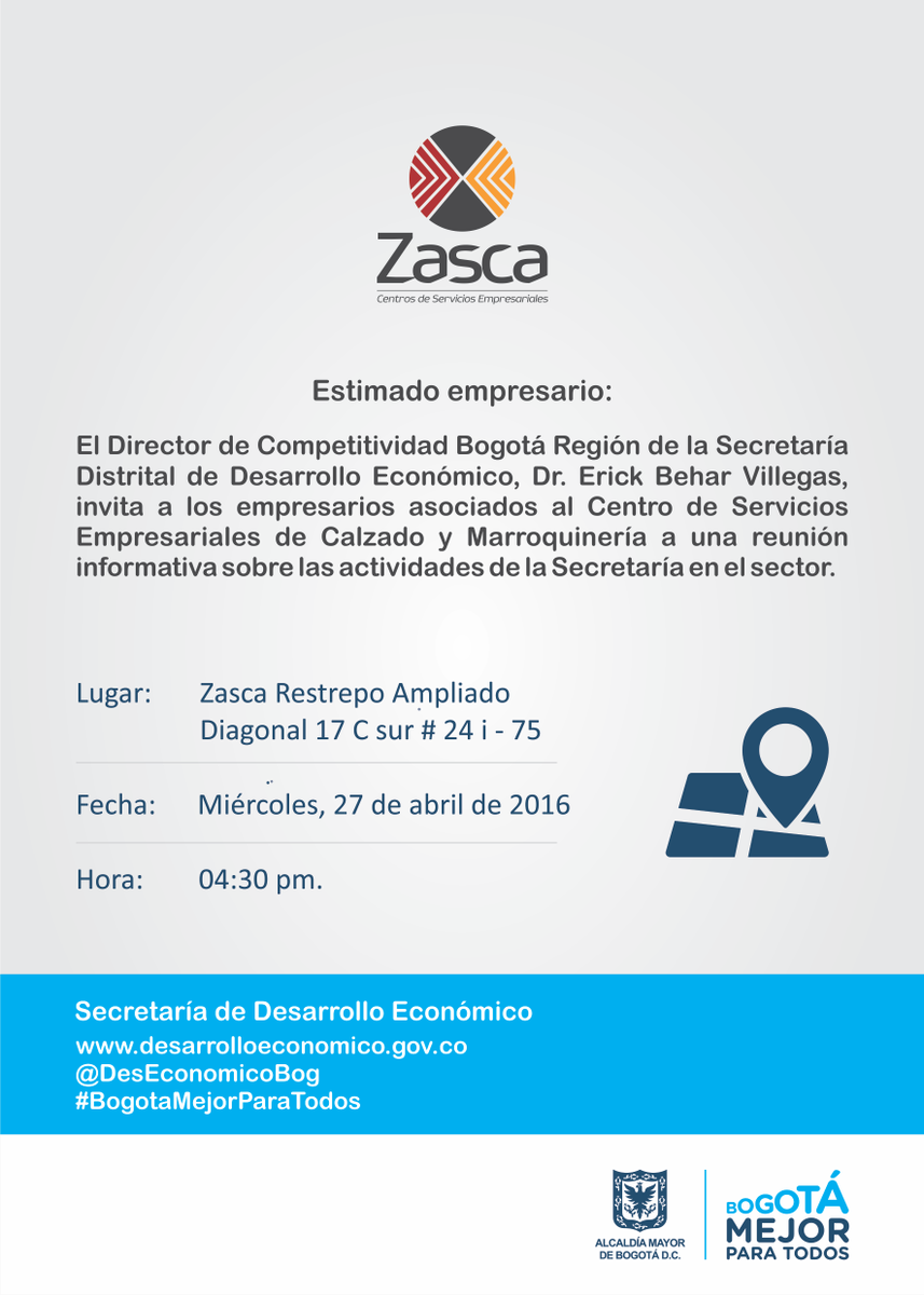 Invitación a empresarios asociados <a href="/ZascaRestrepo/">Zasca Restrepo</a> a reunión con Director Competitividad @erickbehar @DesEconomicoBog