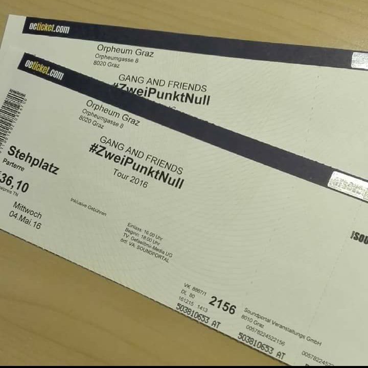 TrummerJulia's tweet photo. Wenn jemand Interesse hat an Karten für die Gang tour 2.0 soll er sich melden , wir geben 2 für 50€ her.... :) https://t.co/TFxlzht9uH