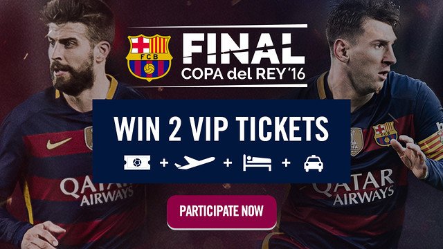 FCBarcelona's tweet photo. Win two tickets and a travel package to the Copa del Rey Final: https://t.co/tYlJkKoeHO https://t.co/iHbRti4hbu