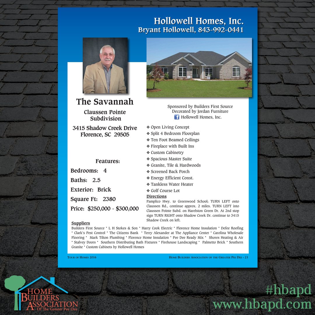 hbapd's tweet photo. "The Savannah"
Hollowell Homes, Inc.
View Online: https://t.co/Zd3JBZwLU4
#hbapd #peedee #florence https://t.co/CqCWDHjn4n