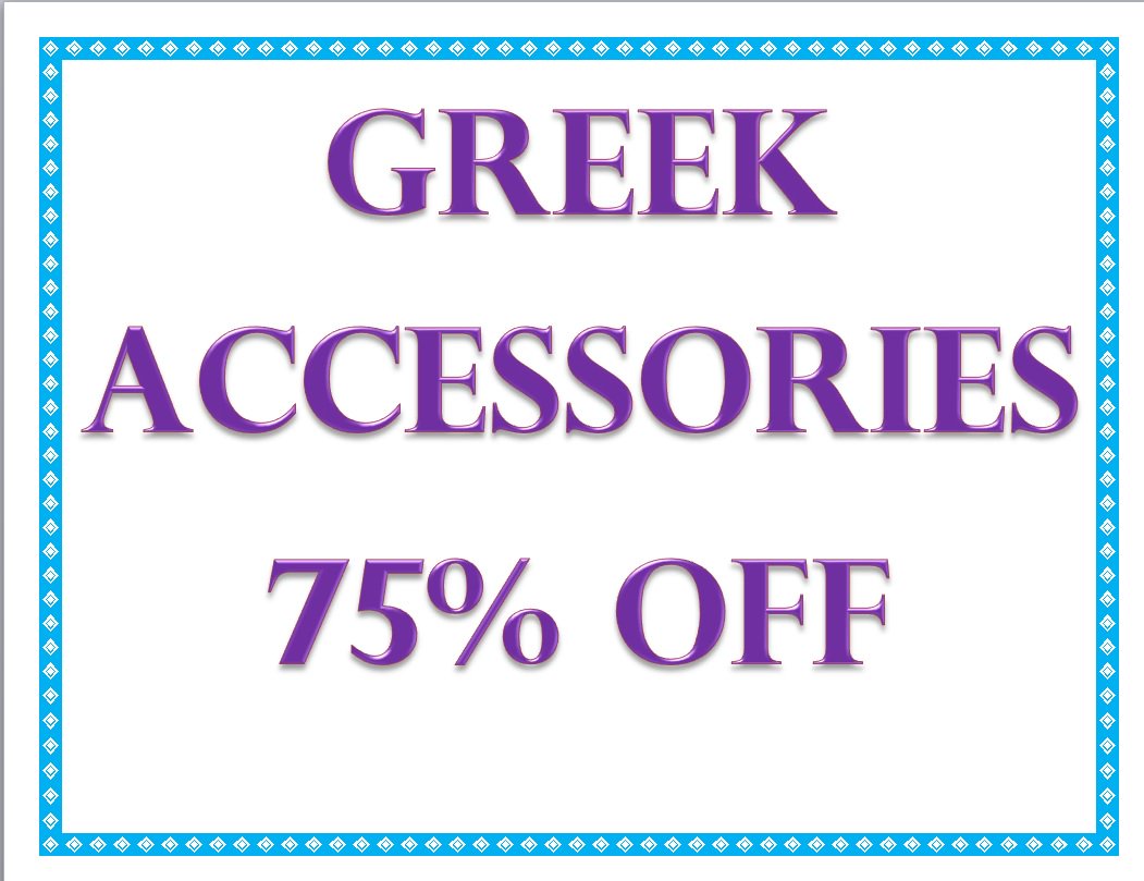 ALL GREEK ACCESSORIES ARE NOW 75% OFF.  Come to Top It Off today to get your chapter's gear before it is gone!