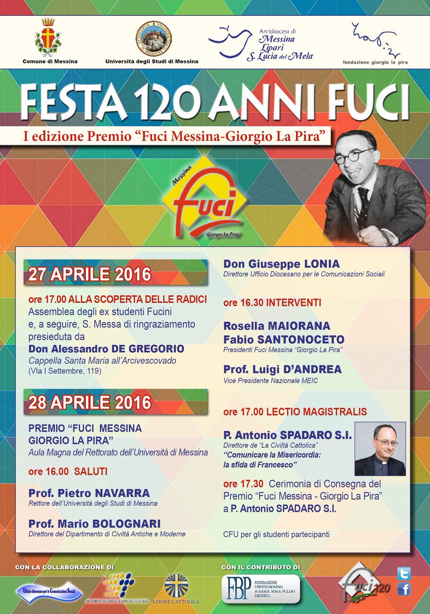FuciMessina's tweet photo. Al via la #Festa per #Fuci120. La #Fuci di #Messina aspetta gli ex #fucini #Unime domani alle 17 in Curia! https://t.co/Ti36lcj0rx