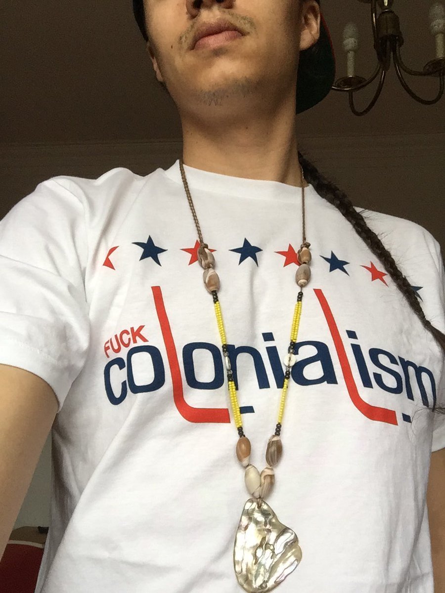 Much love to @SCTN35 for sending me some dope gear to rock. My new fav shirt #FuckColonialism. Check them out