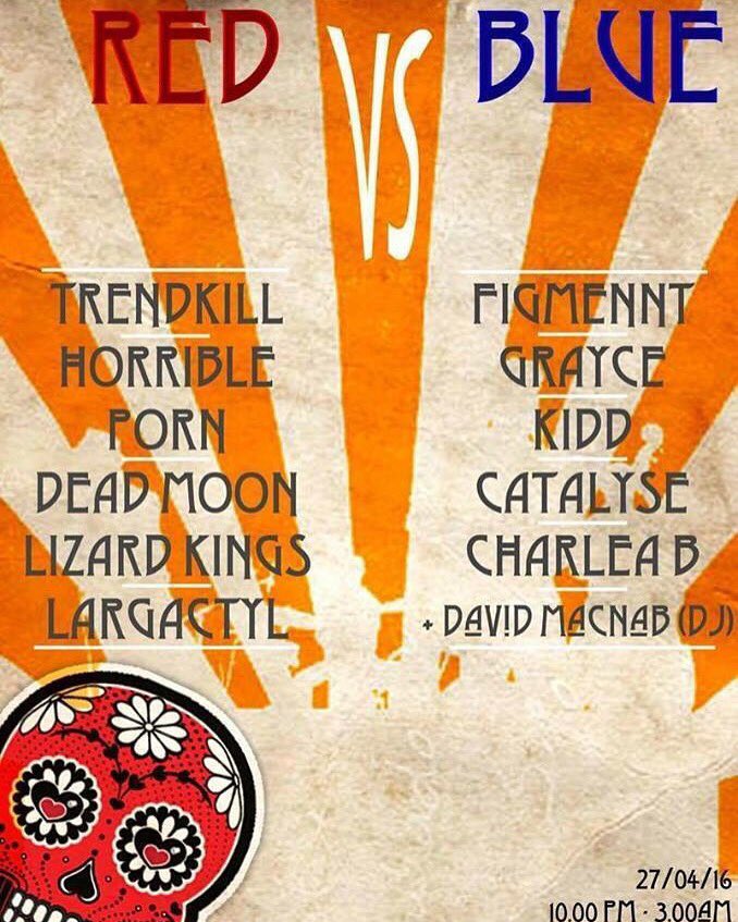 We're playing this tomorrow night! RED VS BLUE <a href="/MedicineBar/">Medicine Bar</a> W/ <a href="/figmennt/">Figmennt</a> <a href="/catalyseband/">Catalyse</a> and a shit load more