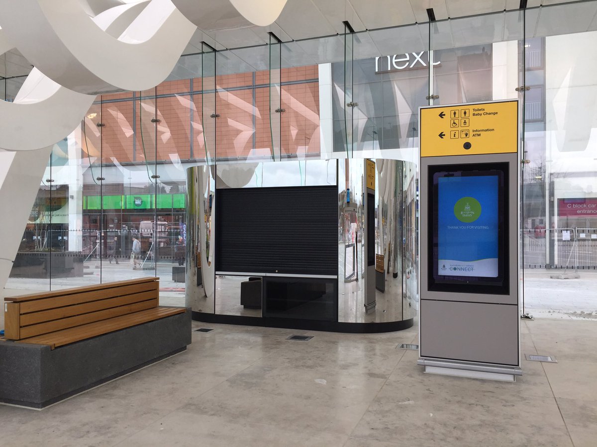 Capitalkiosk's tweet image. Mirrored stainless steel kiosks now fully installed into the new Blackburn Bus Station.