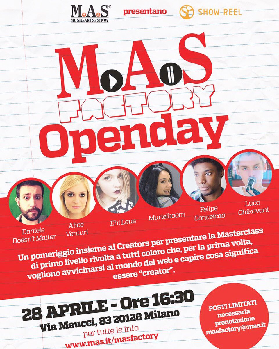 AlicelikeAudrey's tweet photo. Ci vediamo il 28 con degli amici all'open day #MASFactory!😁  Prenotatevi qua https://t.co/bUhNPpVX4j
✌🏻️RT abbomba! https://t.co/ySxtPTIzOx