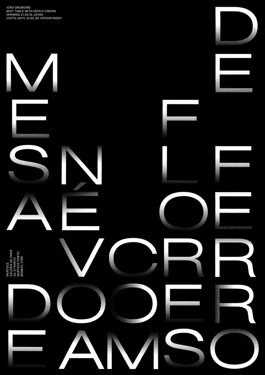 andatelier's tweet photo. poster for @joao_drumond's exhibition, Mist Table with Iron Flowers, opening this thursday at Nartece, Porto https://t.co/HmrXTYNExb